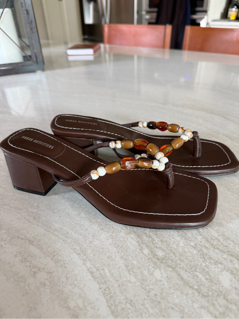 Urban Outfitters brown beaded block heel thongs
 sz 8